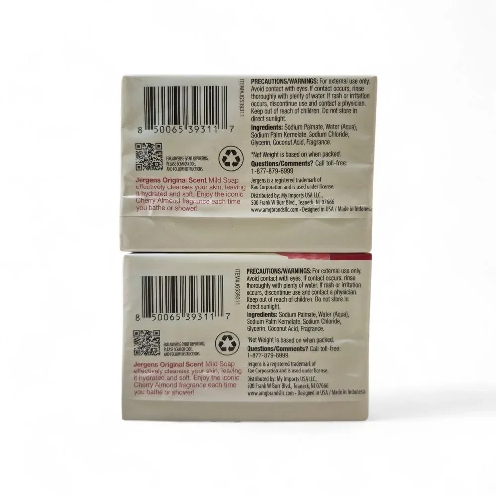 2 Packs (4 Bars Total) Jergens Cherry Almond Mild Soap Original Scent